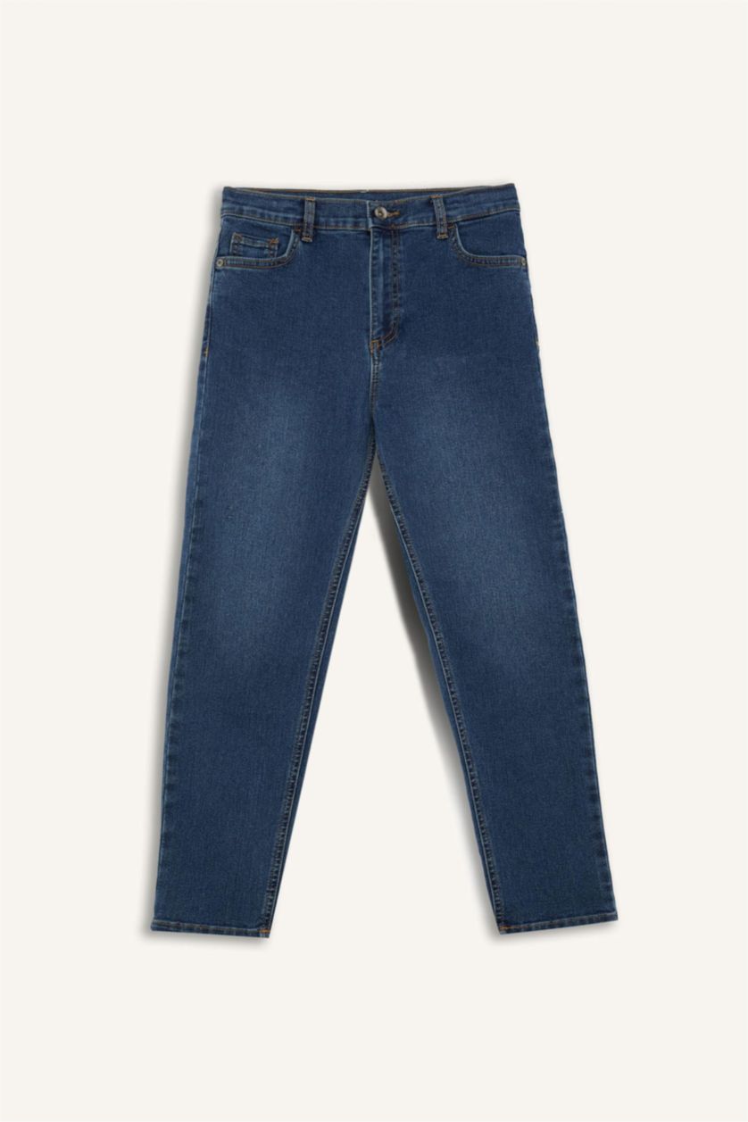 Erkek Çocuk - Genç Erkek Mavi Erkek Çocuk Loose Fit Düz Paça Basic Düz Jean Pantolon