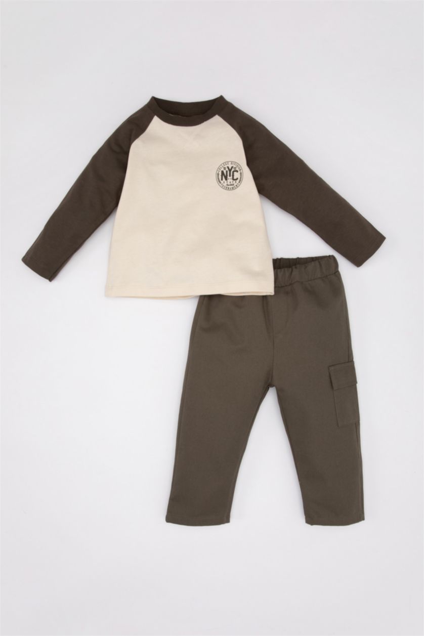 BÉBÉ GARÇON Beige Clair Ensemble de T-Shirt imprimé à Manches Longues et Pantalon pour Bébé Garçon