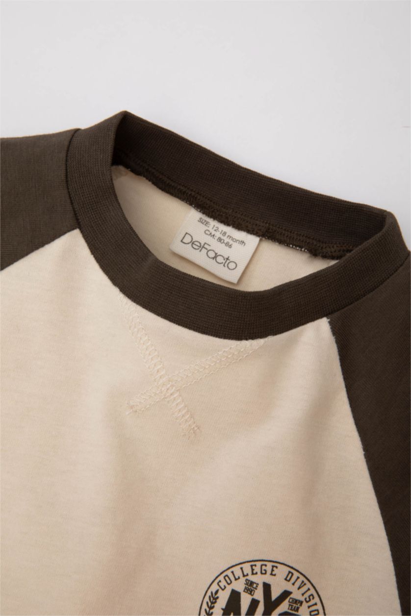 BÉBÉ GARÇON Beige Clair Ensemble de T-Shirt imprimé à Manches Longues et Pantalon pour Bébé Garçon