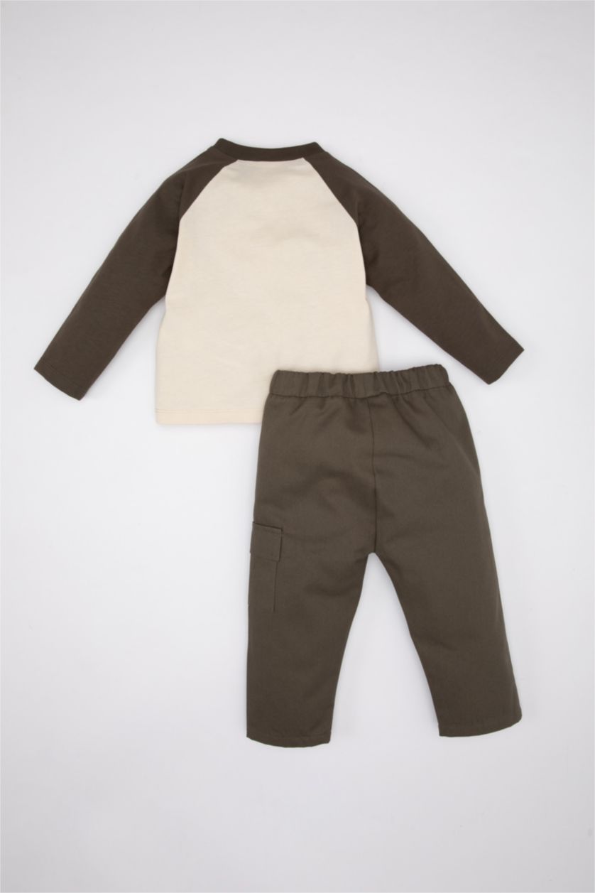 BÉBÉ GARÇON Beige Clair Ensemble de T-Shirt imprimé à Manches Longues et Pantalon pour Bébé Garçon