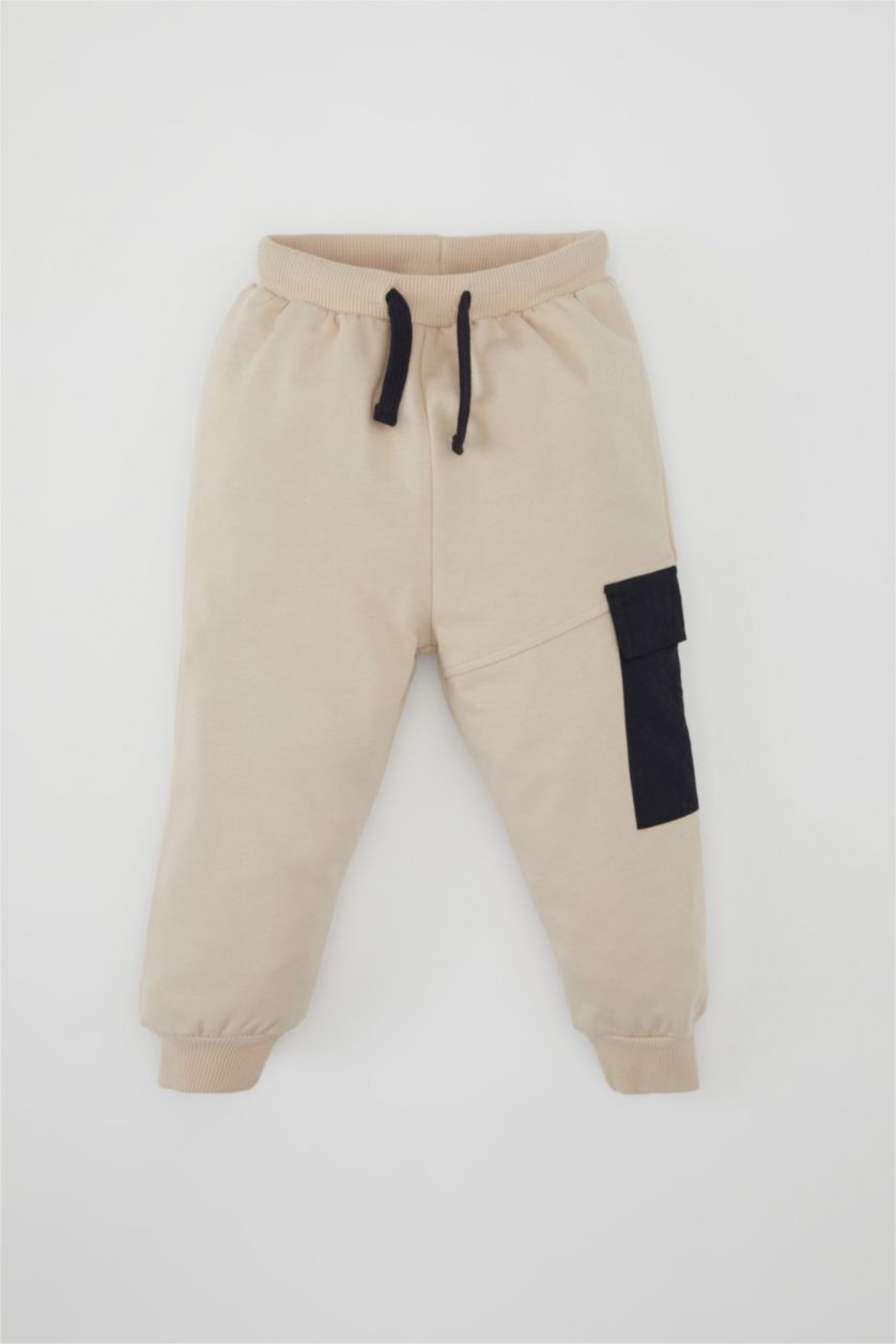 BABY BOY Beige طقم قماش رقيق قصة عادية