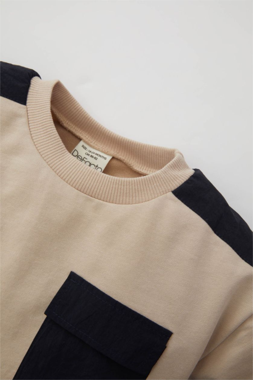 BABY BOY Beige طقم قماش رقيق قصة عادية