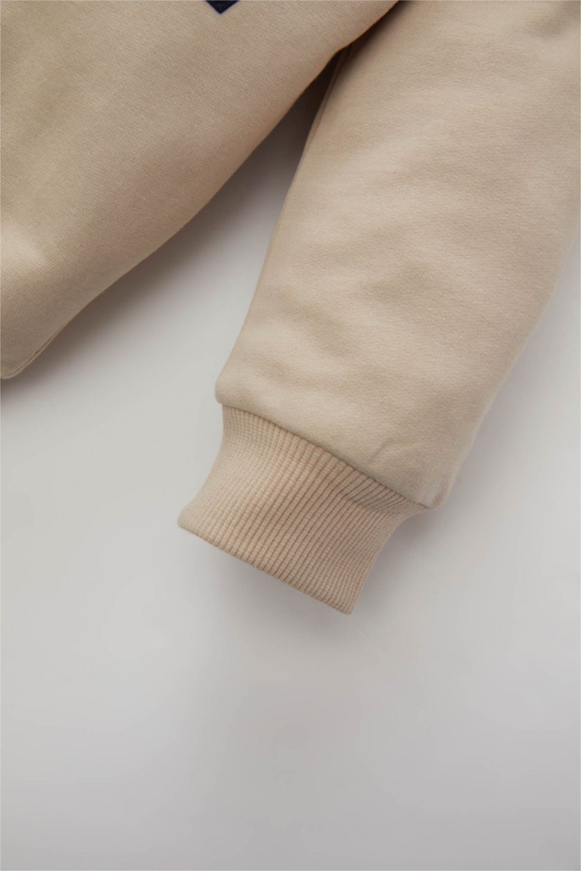 BABY BOY Beige طقم قماش رقيق قصة عادية