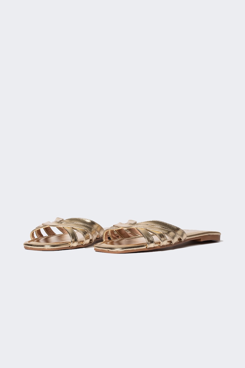 WOMAN Altın Woman Flat Sole Slip On Faux Leather Slippers