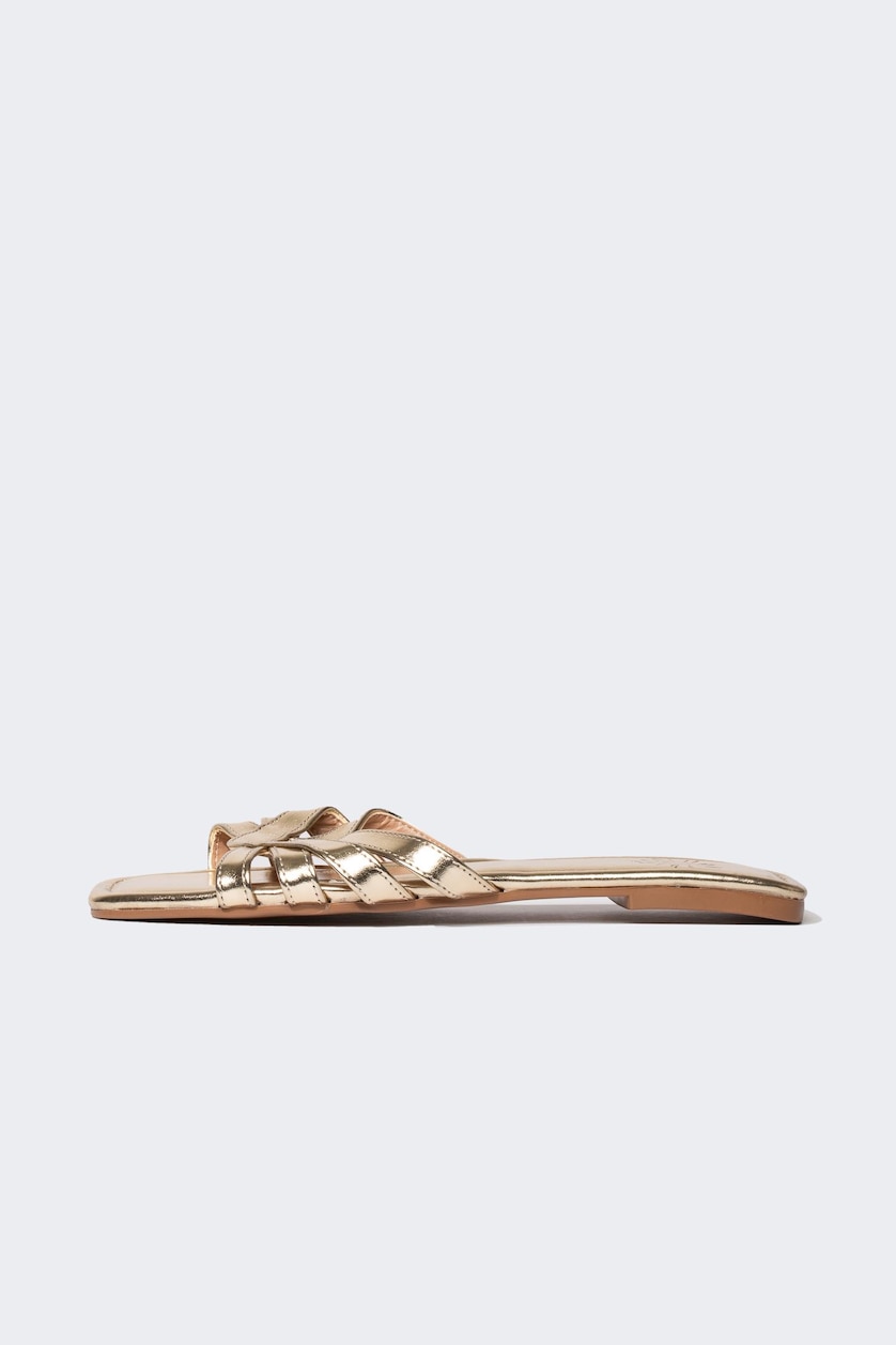 WOMAN Altın Woman Flat Sole Slip On Faux Leather Slippers