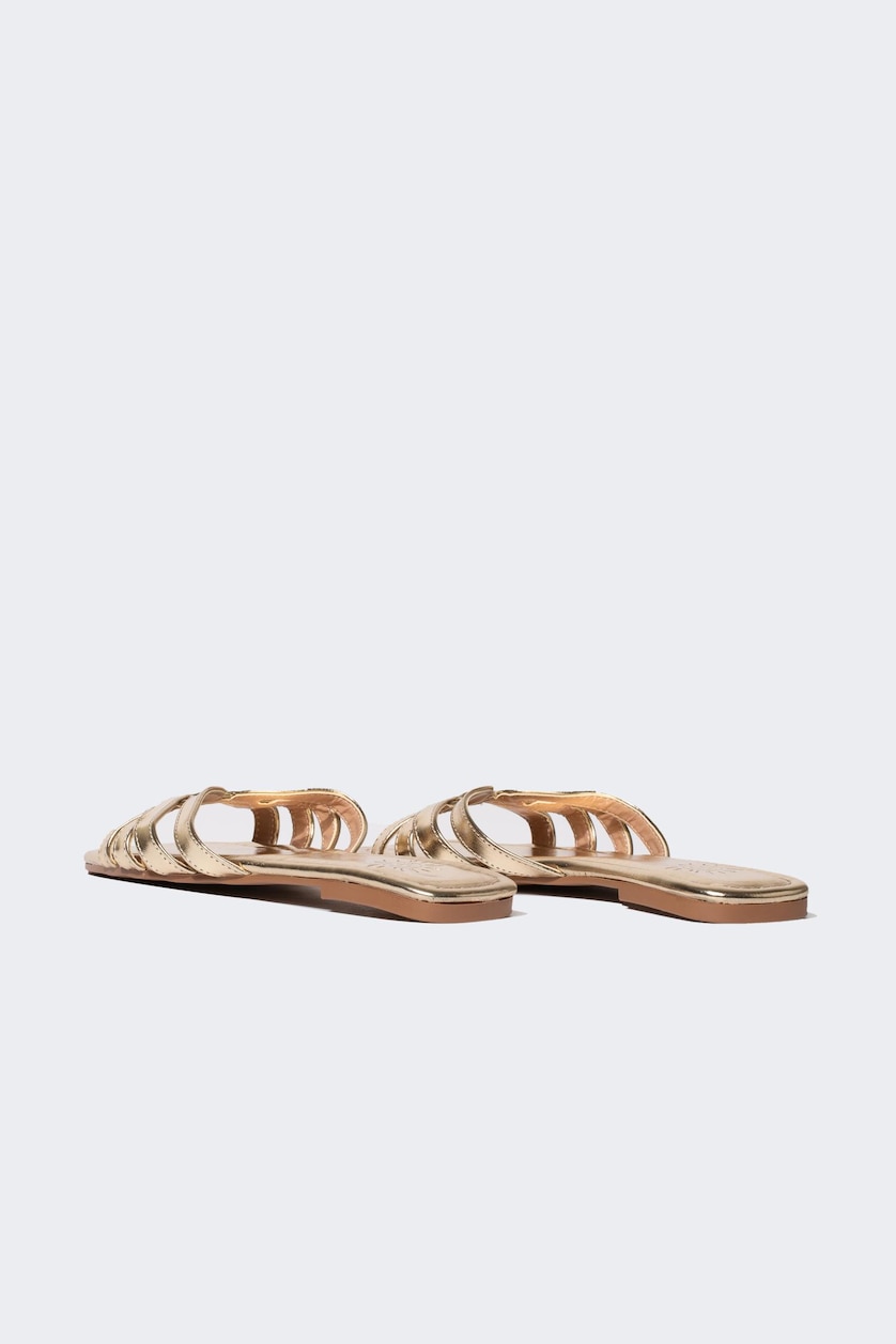 WOMAN Altın Woman Flat Sole Slip On Faux Leather Slippers
