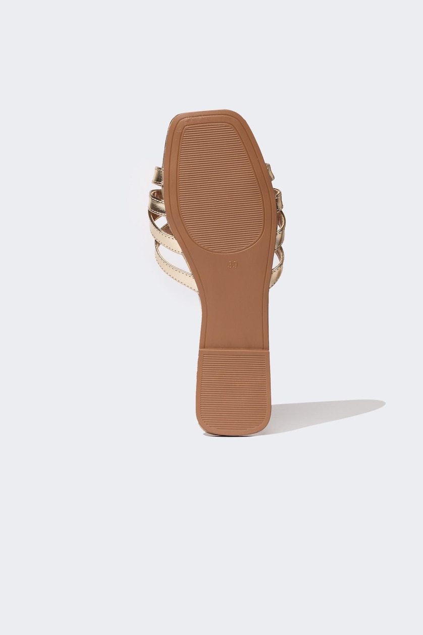 WOMAN Altın Woman Flat Sole Slip On Faux Leather Slippers