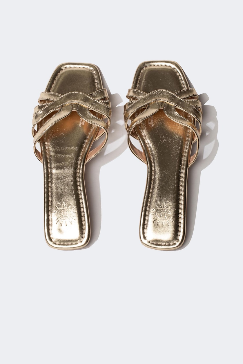 WOMAN Altın Woman Flat Sole Slip On Faux Leather Slippers