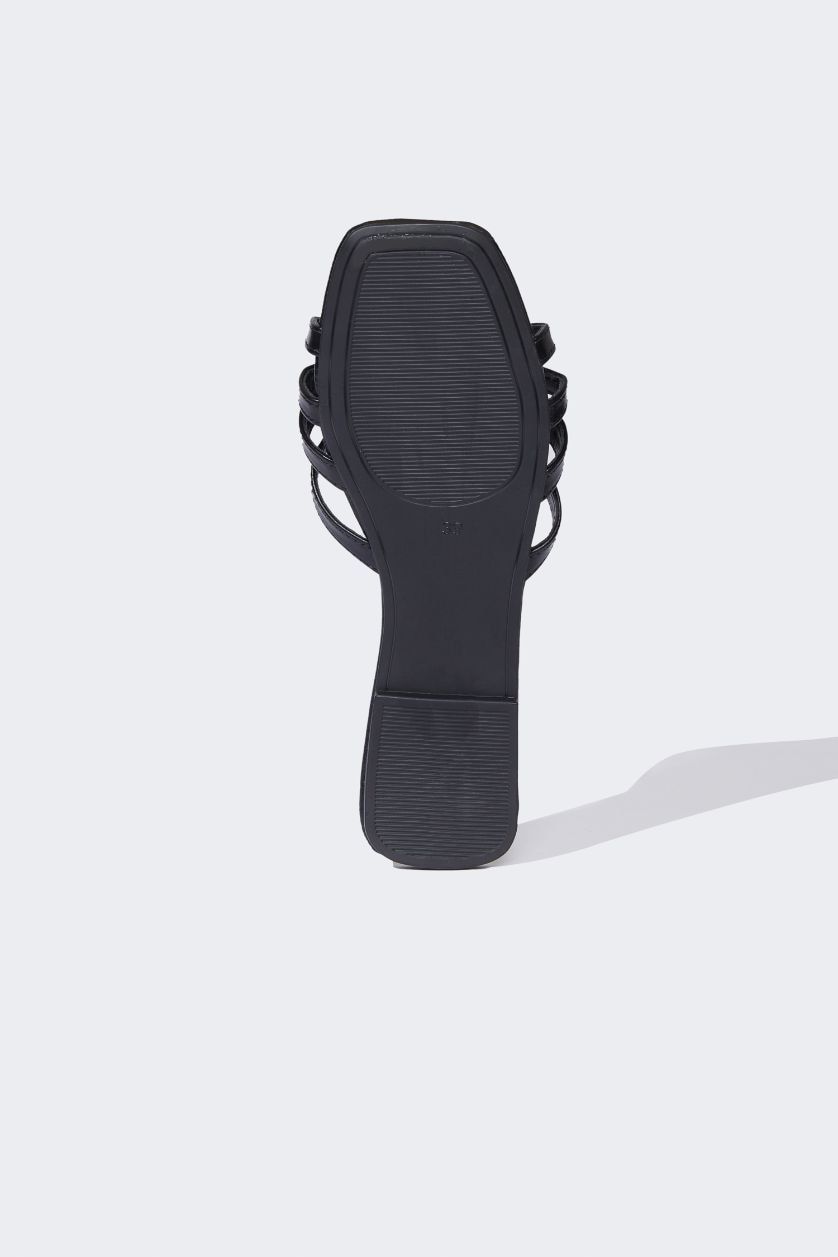 WOMAN Black Woman Flat Sole Slip On Faux Leather Slippers