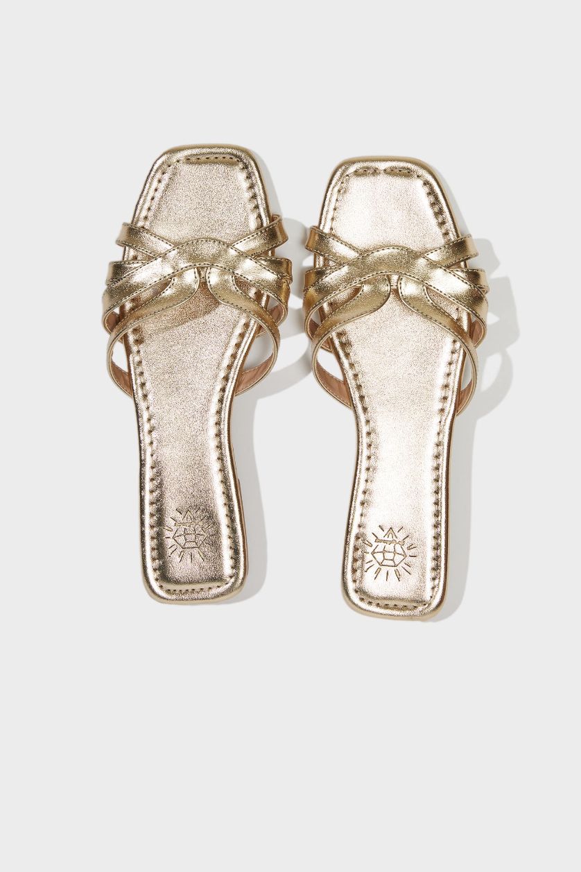 Kadın Altın Kadın Düz Taban Suni Deri Terlik