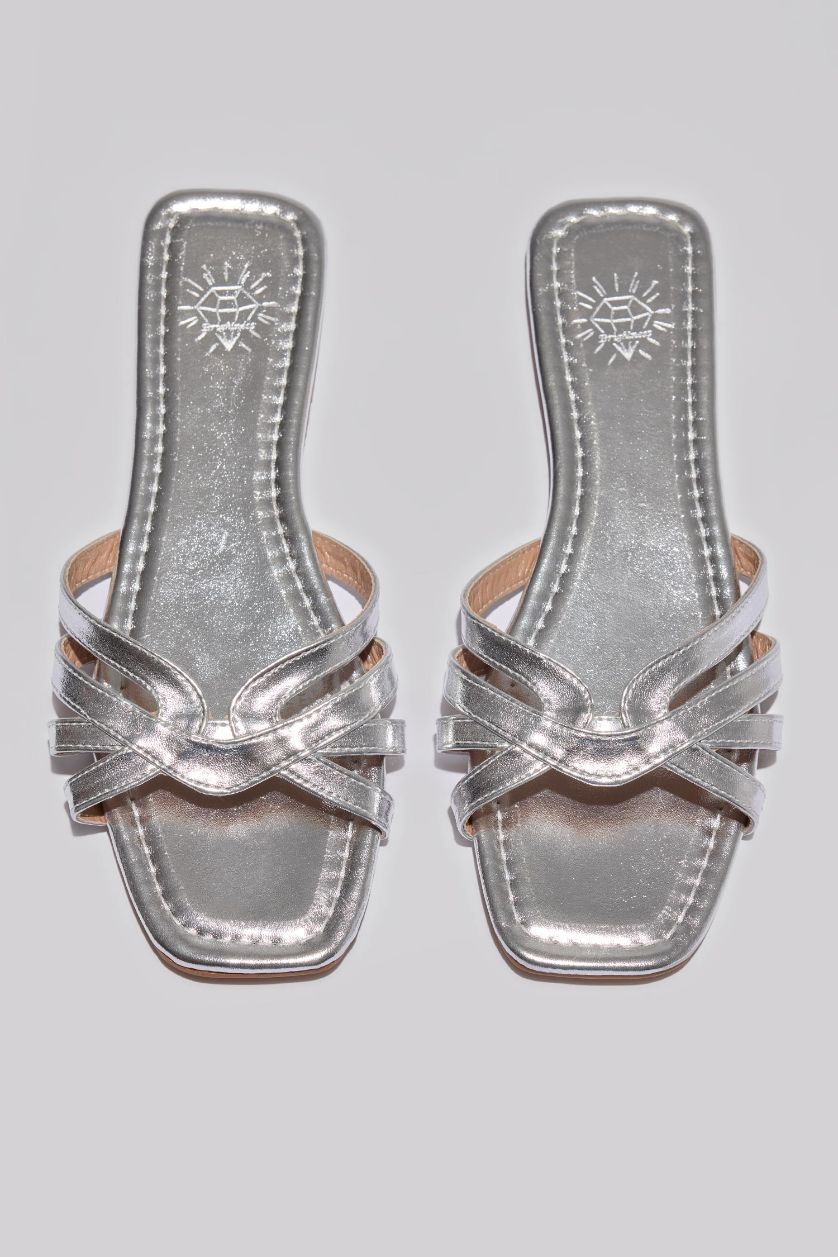 WOMAN Grey Woman Flat Sole Slip On Faux Leather Slippers