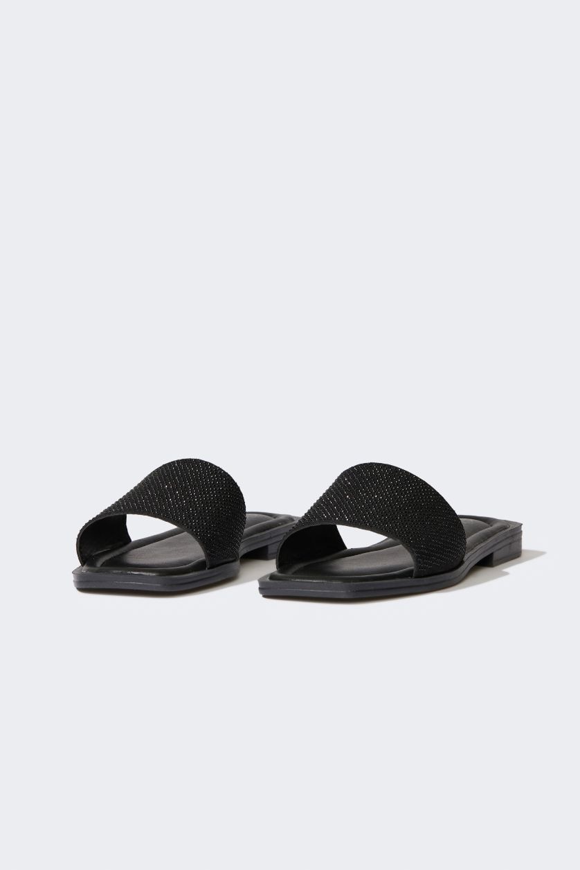 Woman Black Woman Flat Sole Single Band Slippers