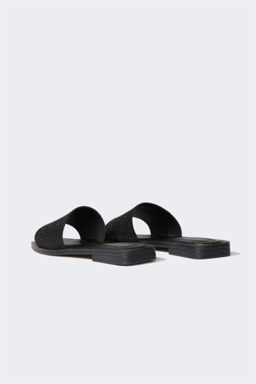 Woman Black Woman Flat Sole Single Band Slippers