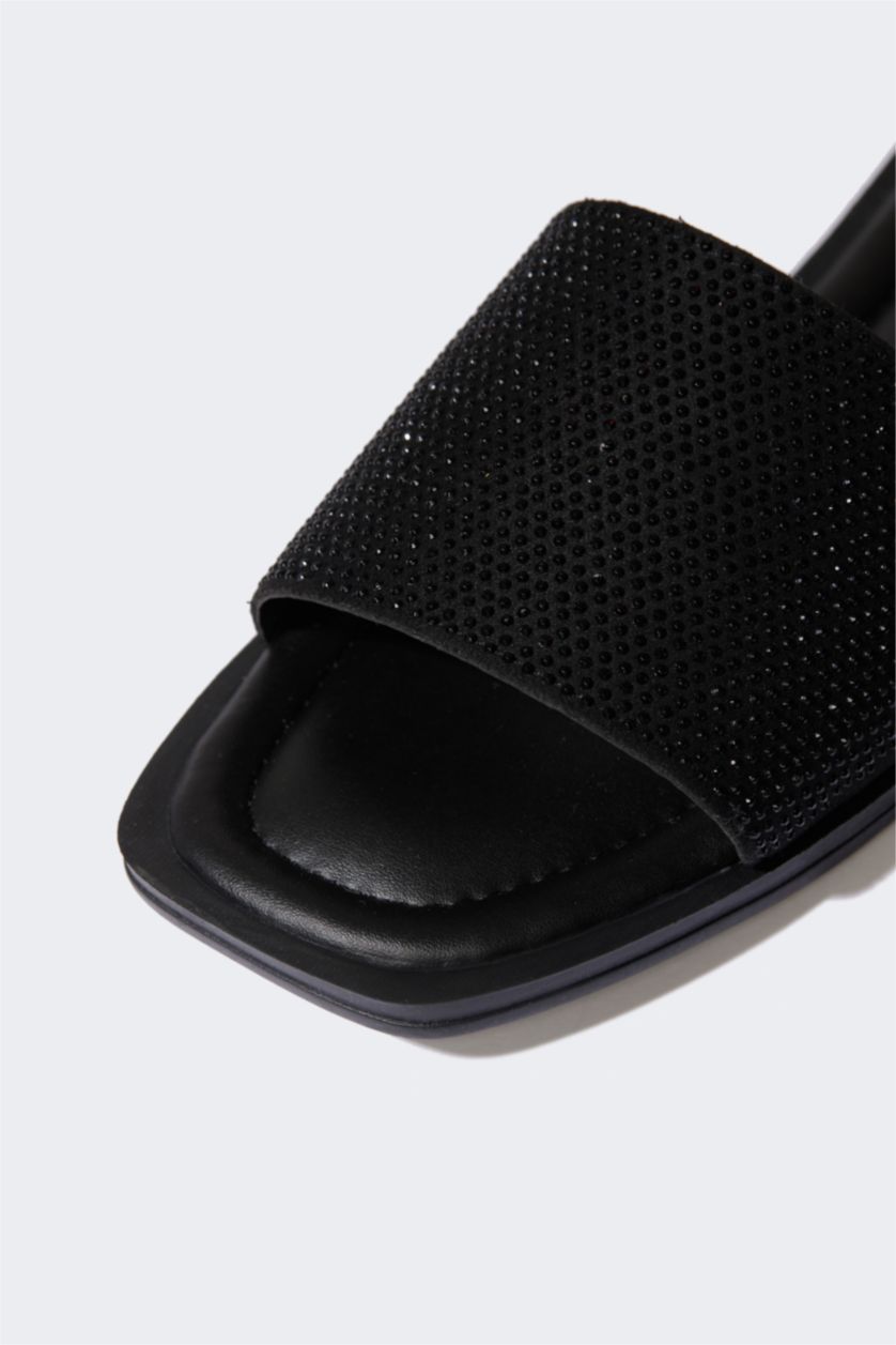 Woman Black Woman Flat Sole Single Band Slippers