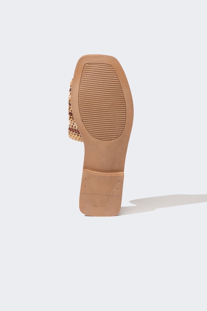 FEMME Marron Sandale Plate Femme à une Seule Bande Aspect de Paille