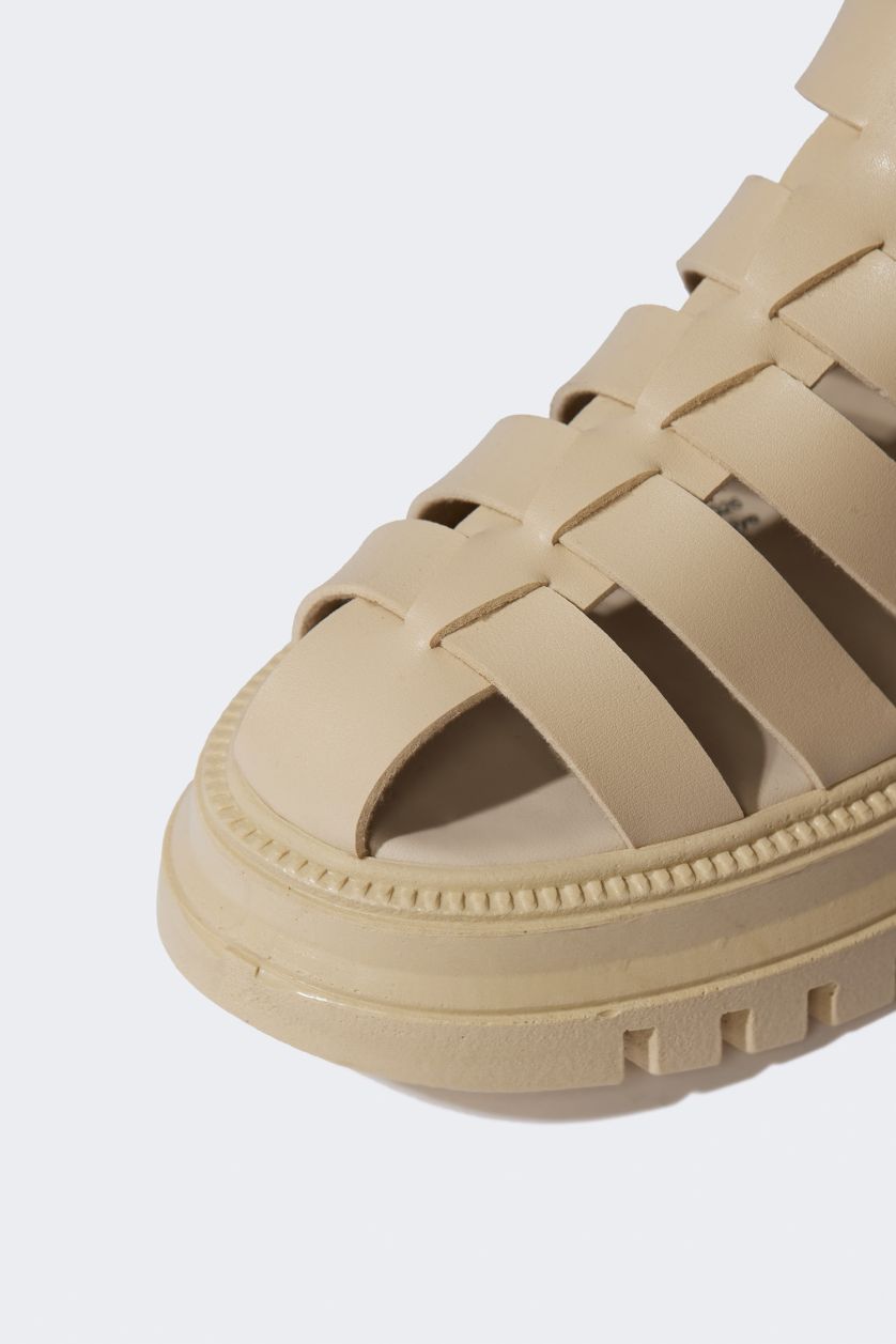 Kadın Bej Kadın Yüksek Taban Suni Deri Sandalet