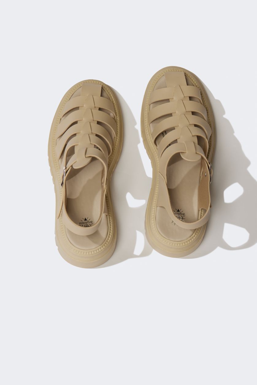 Kadın Bej Kadın Yüksek Taban Suni Deri Sandalet