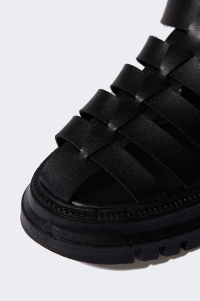 Kadın Siyah Kadın Yüksek Taban Suni Deri Sandalet