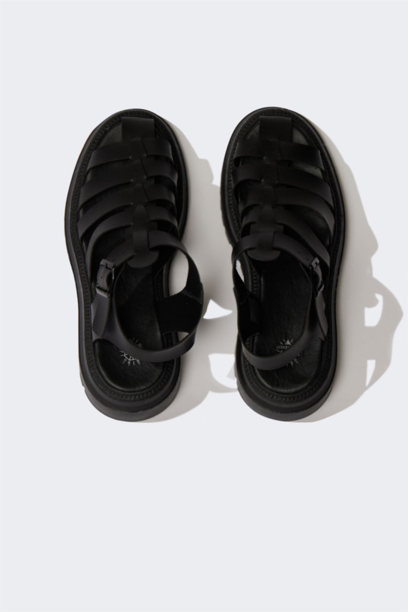 Kadın Siyah Kadın Yüksek Taban Suni Deri Sandalet