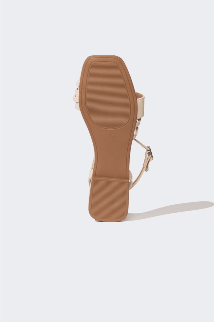 FEMME Beige Sandales à enfiler à Semelle Plate pour Femme