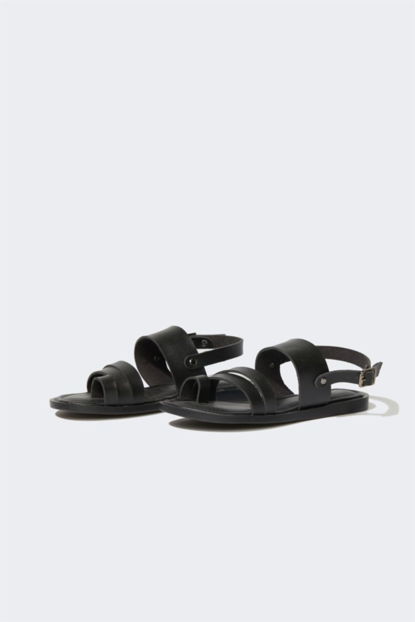 Kadın Siyah Kadın Düz Taban Suni Deri Sandalet