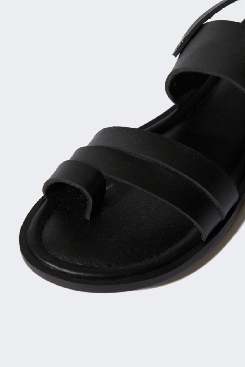 Kadın Siyah Kadın Düz Taban Suni Deri Sandalet