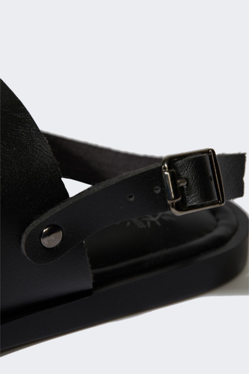 Kadın Siyah Kadın Düz Taban Suni Deri Sandalet