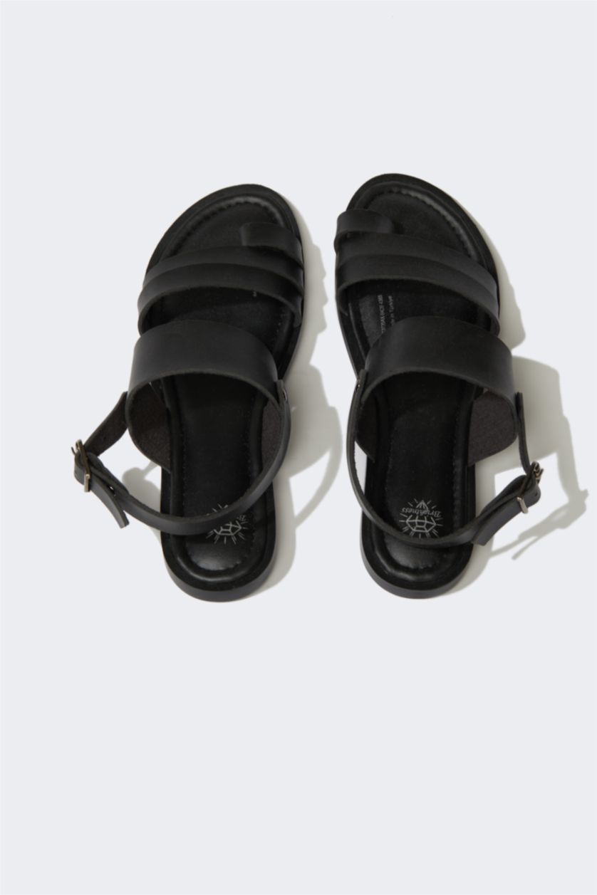 Kadın Siyah Kadın Düz Taban Suni Deri Sandalet