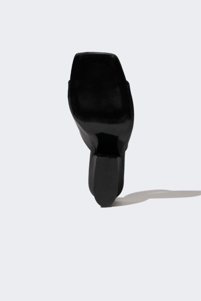 Kadın Siyah Kadın Yüksek Taban Tek Bantlı Suni Deri Topuklu Terlik