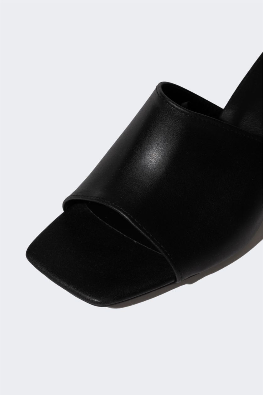 Kadın Siyah Kadın Yüksek Taban Tek Bantlı Suni Deri Topuklu Terlik