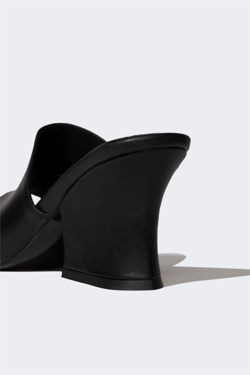 Kadın Siyah Kadın Yüksek Taban Tek Bantlı Suni Deri Topuklu Terlik