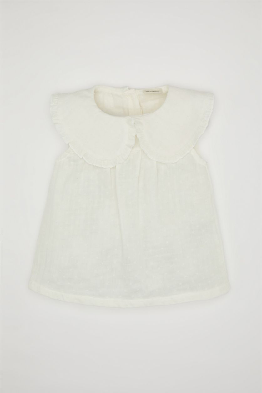 BABY GIRL Ecru Baby Girl Big Collar Short Sleeve Shirt