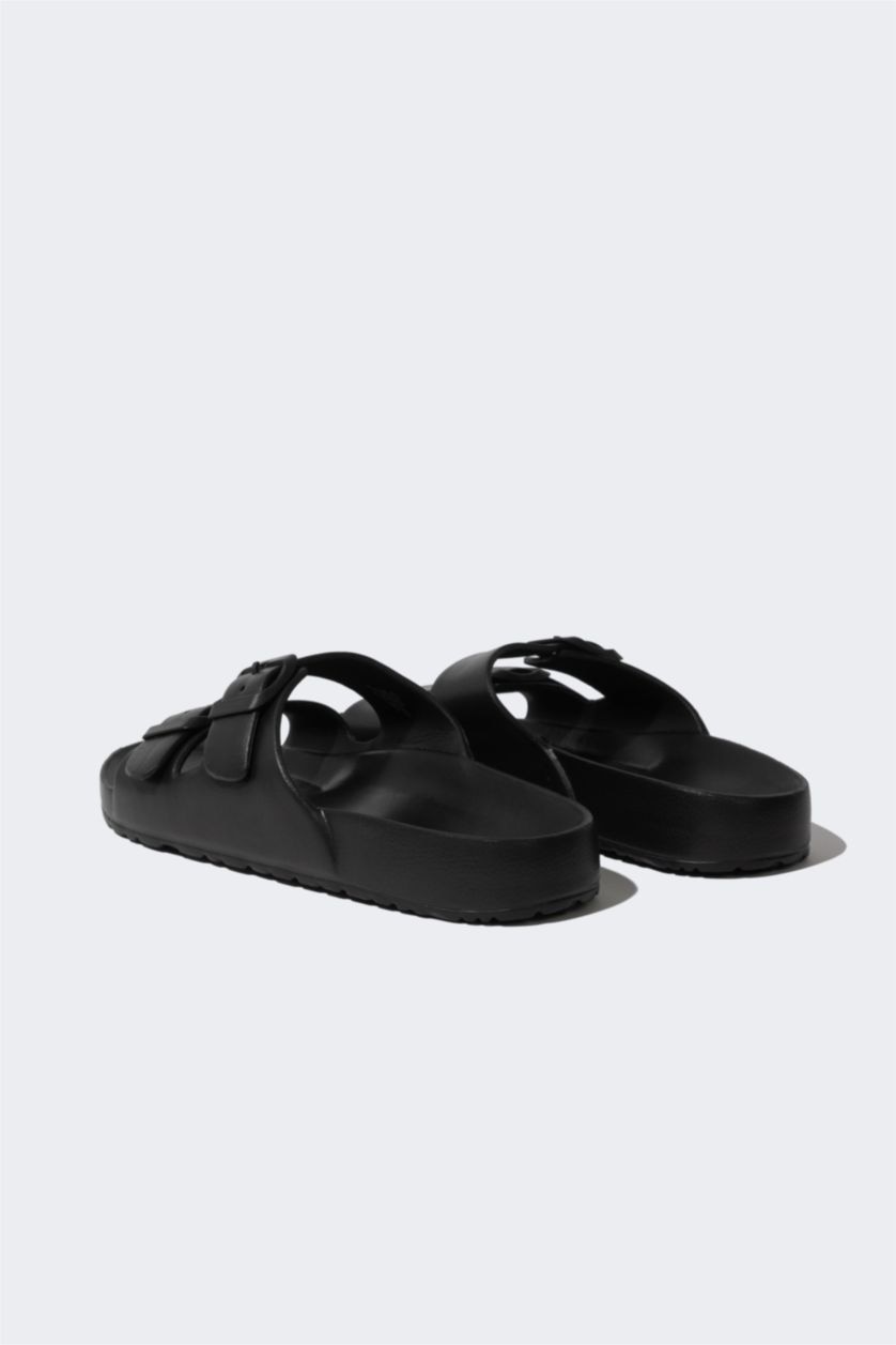 Erkek Siyah Erkek Düz Taban Çift Bantlı Eva Terlik