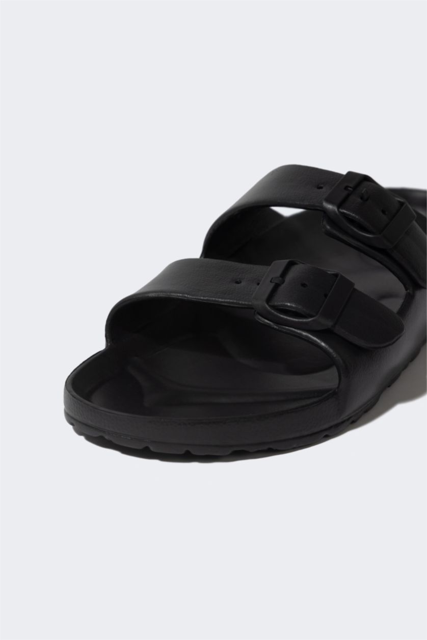 Erkek Siyah Erkek Düz Taban Çift Bantlı Eva Terlik