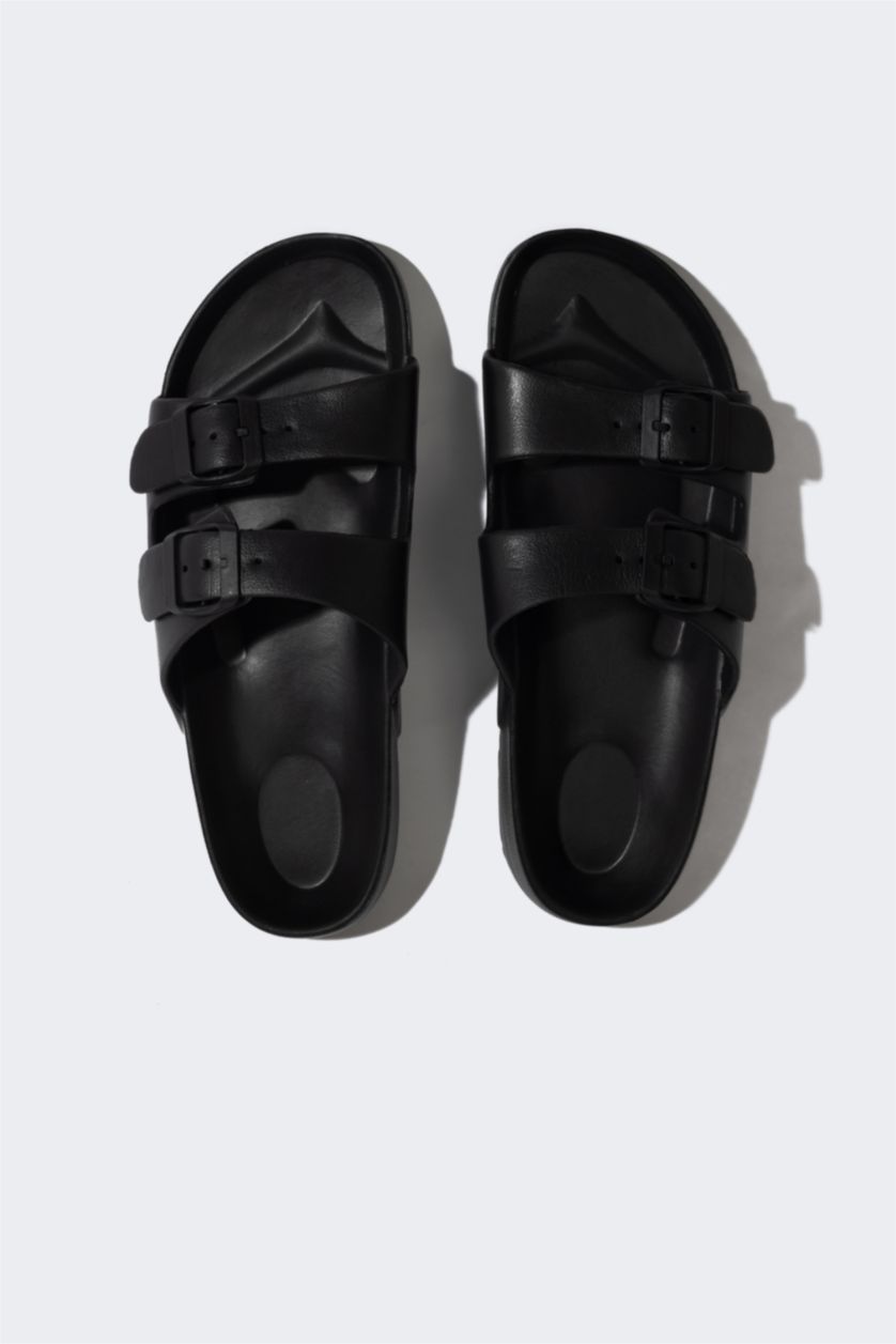 Erkek Siyah Erkek Düz Taban Çift Bantlı Eva Terlik