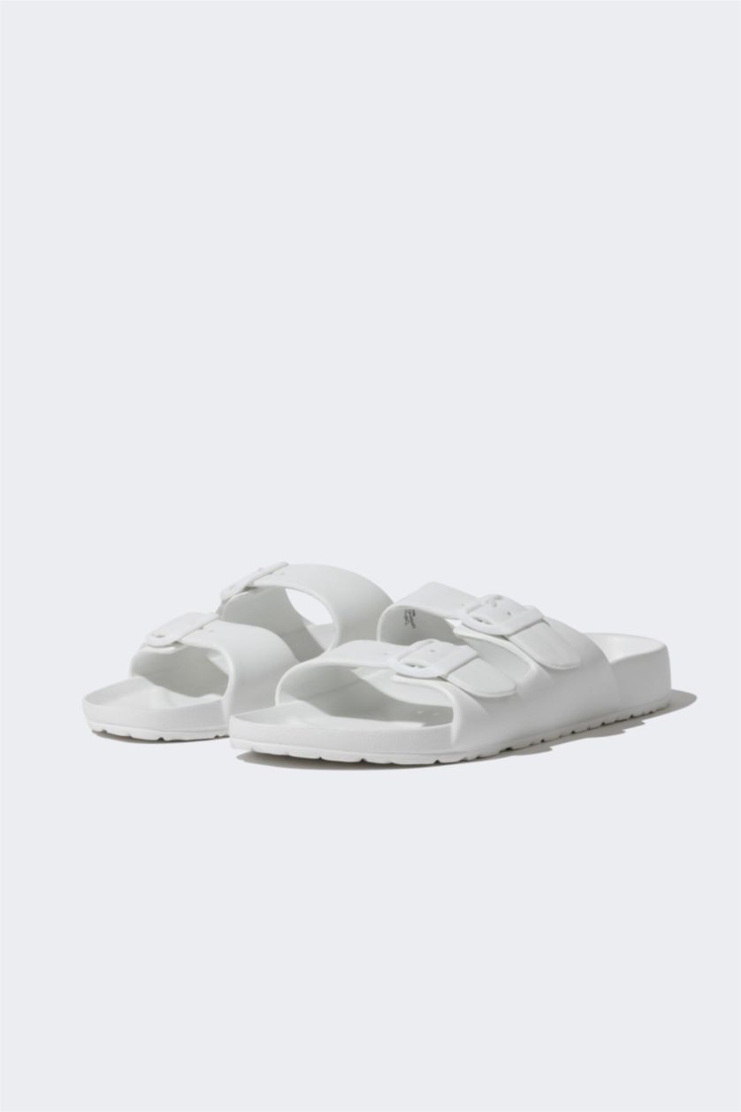 Erkek Beyaz Erkek Düz Taban Çift Bantlı Eva Terlik