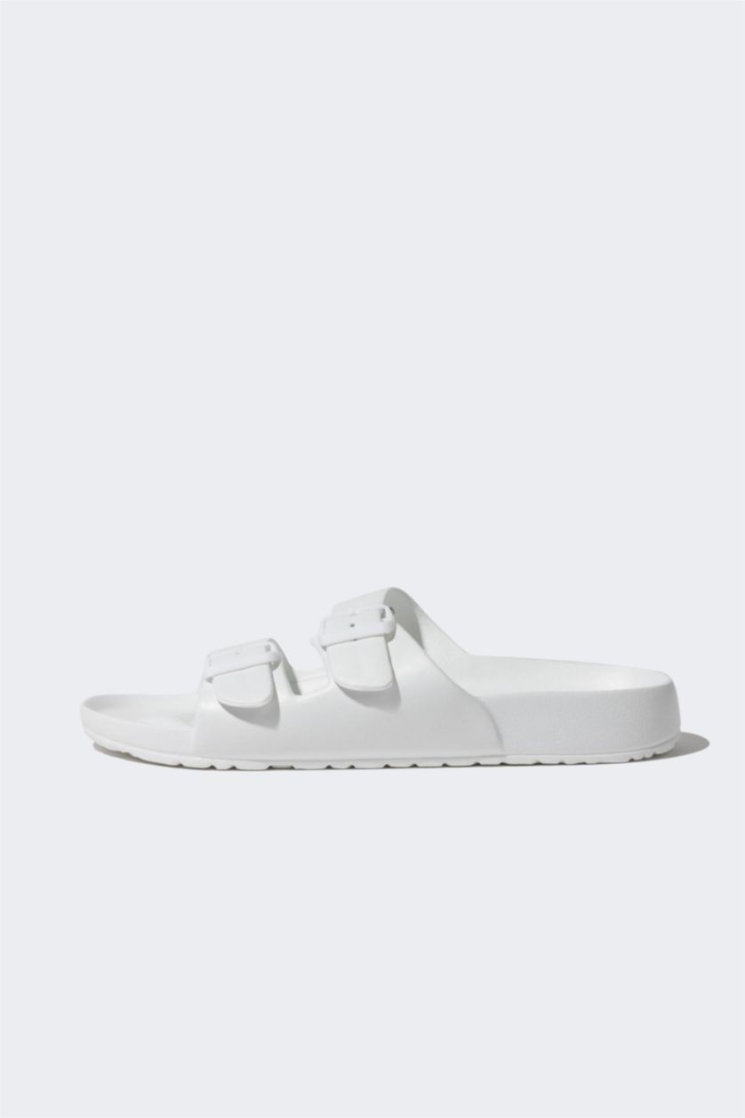 Erkek Beyaz Erkek Düz Taban Çift Bantlı Eva Terlik