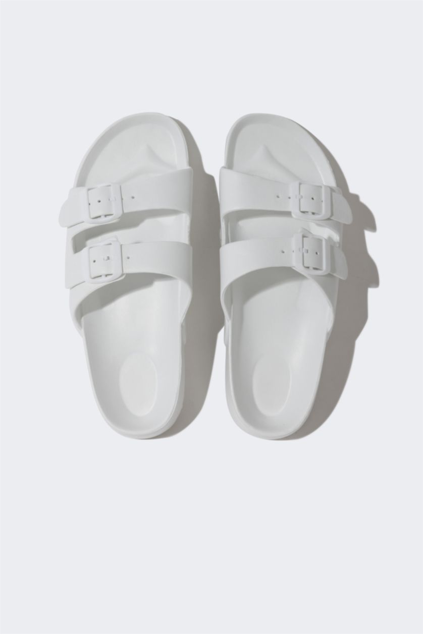 Erkek Beyaz Erkek Düz Taban Çift Bantlı Eva Terlik