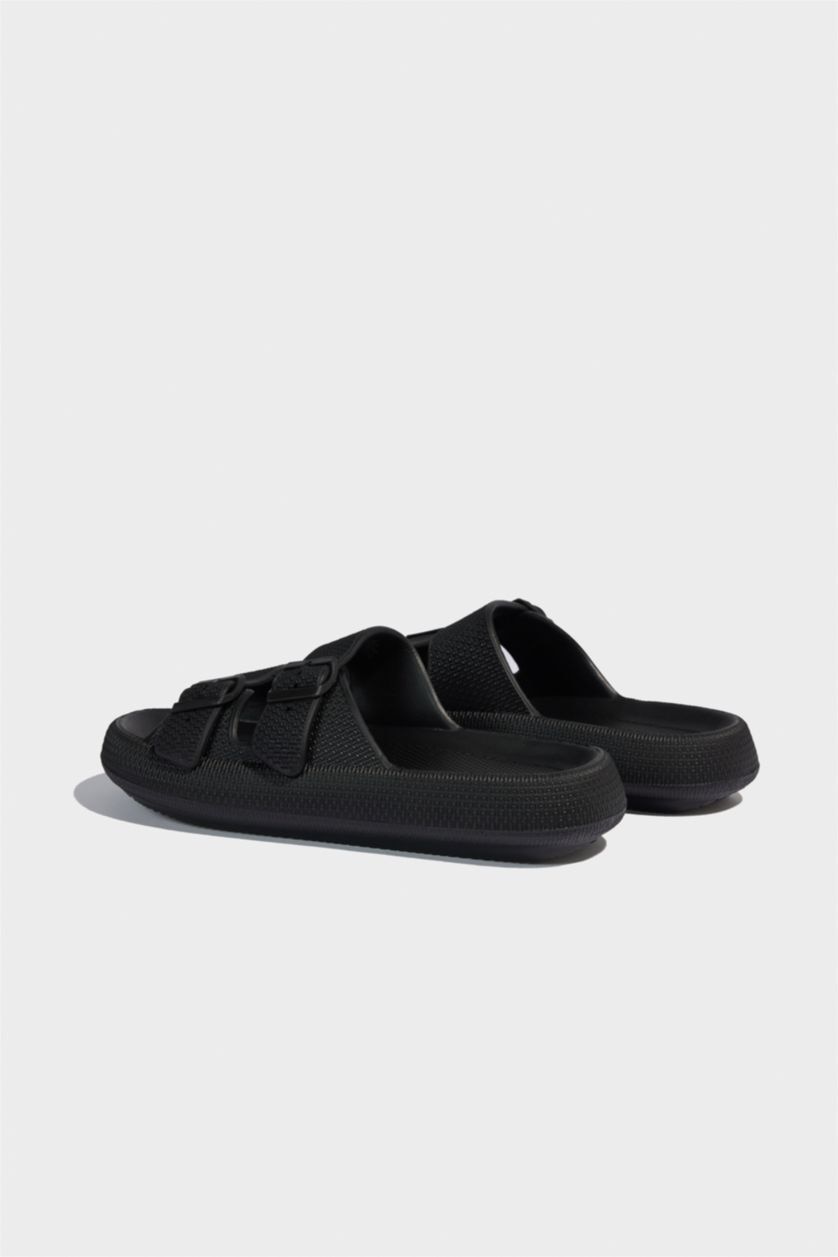 Man Black Man High Sole Double Strap Slippers