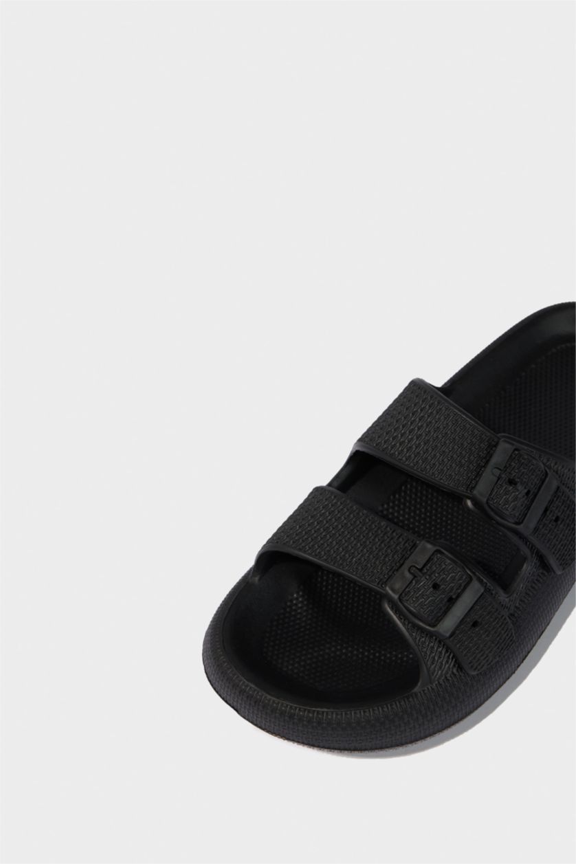 Man Black Man High Sole Double Strap Slippers
