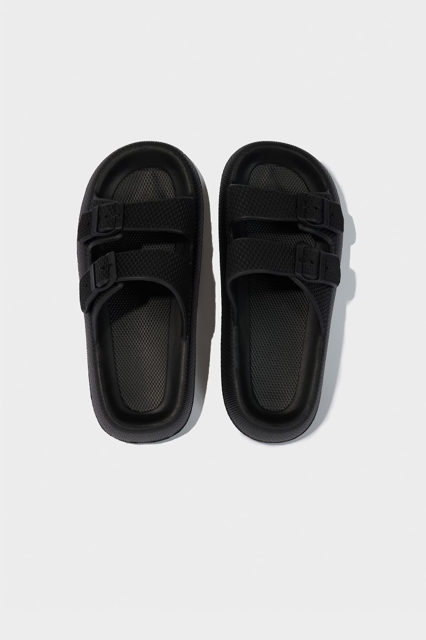 Man Black Man High Sole Double Strap Slippers