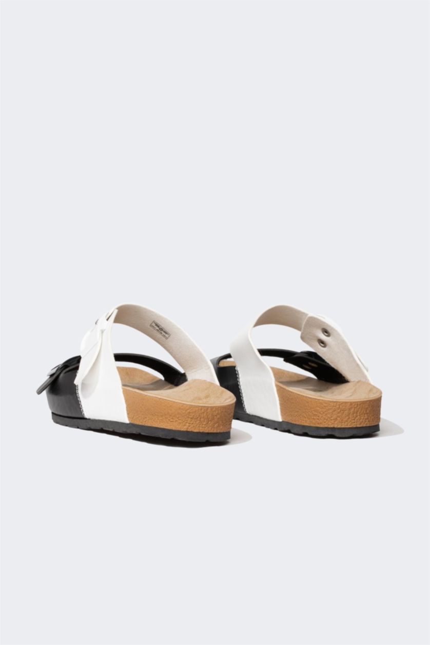 Man Karma Man Flat Sole Double Banded Faux Leather Slippers