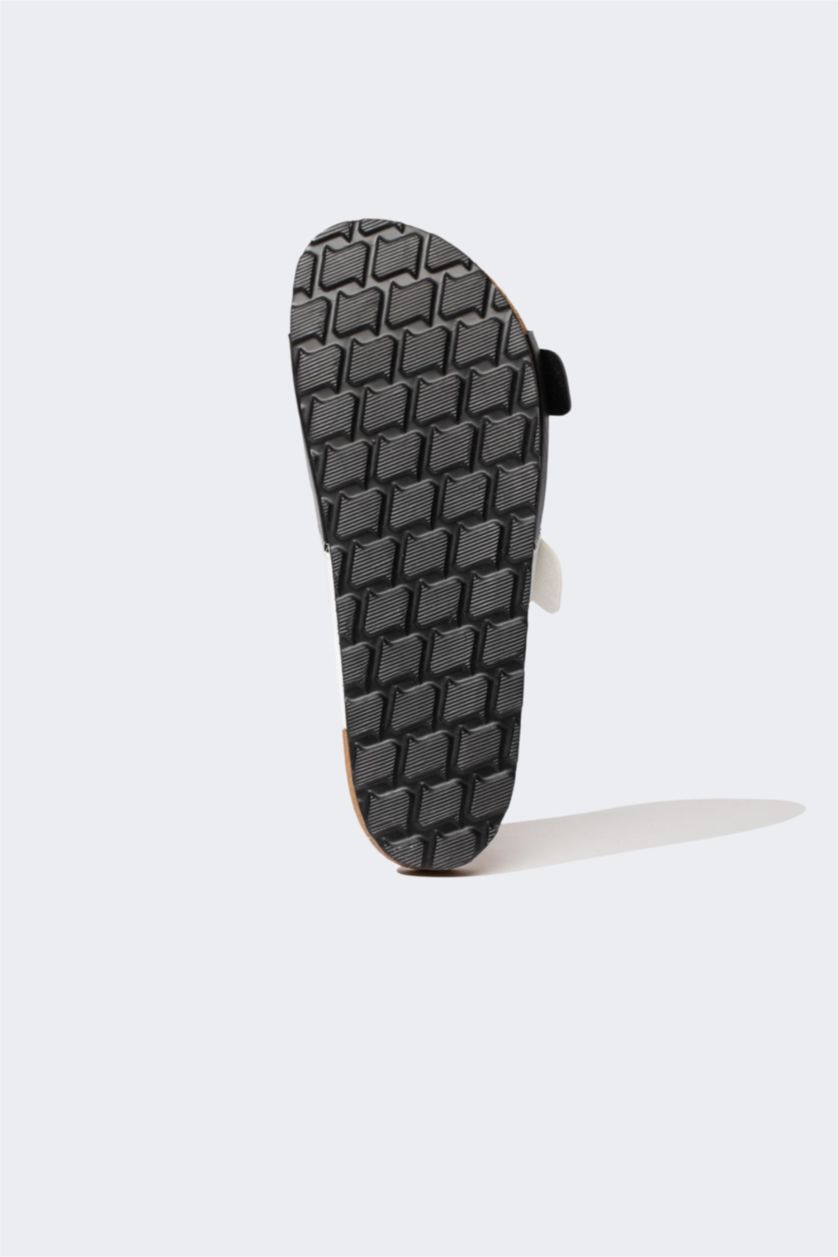 Man Karma Man Flat Sole Double Banded Faux Leather Slippers