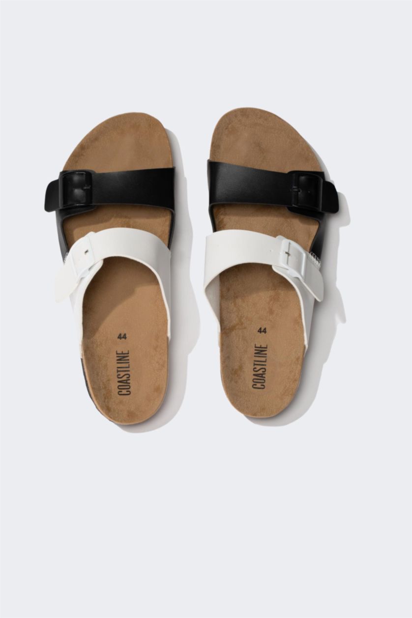 Man Karma Man Flat Sole Double Banded Faux Leather Slippers