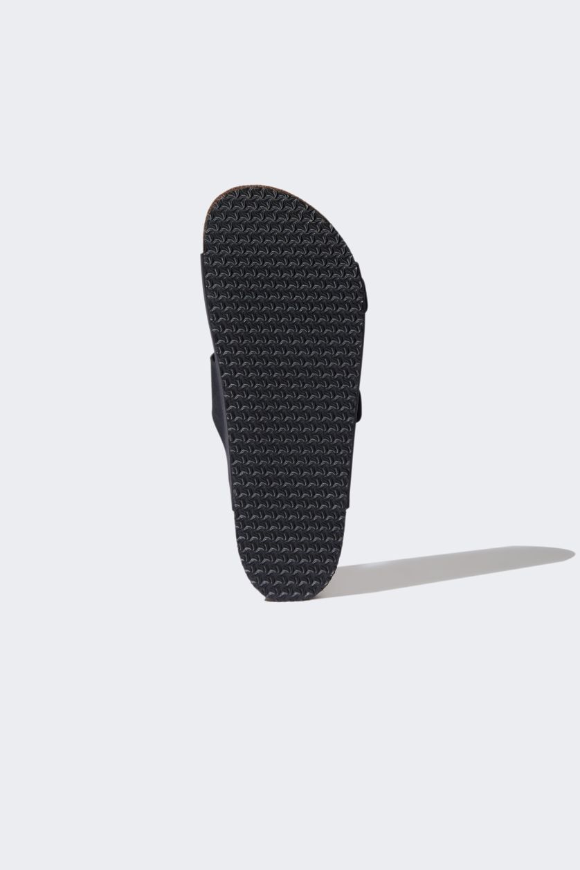 Erkek Siyah Erkek Düz Taban Çift Bantlı Suni Deri Terlik