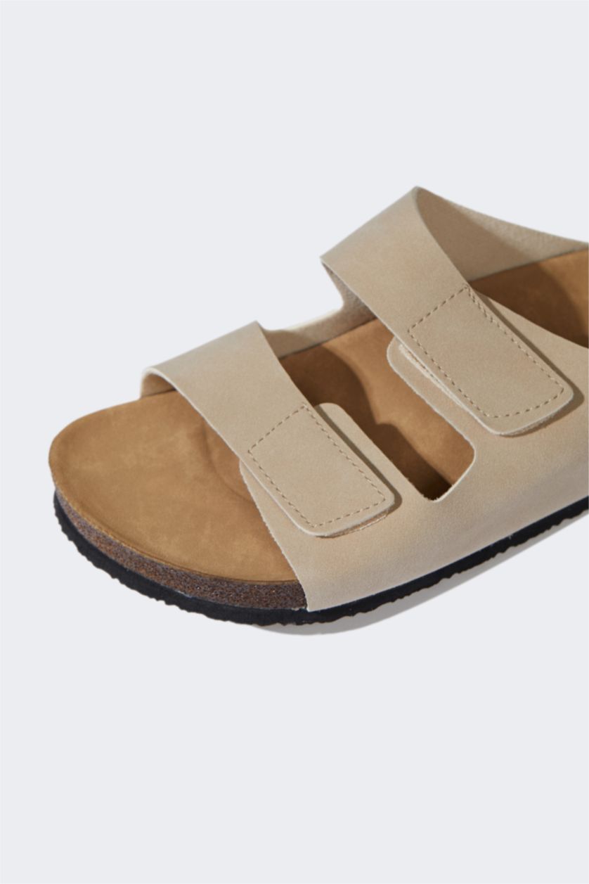 رجال بيج غامق شبشب رجالي جلد صناعي بكعب مسطح بشريط مزدوج