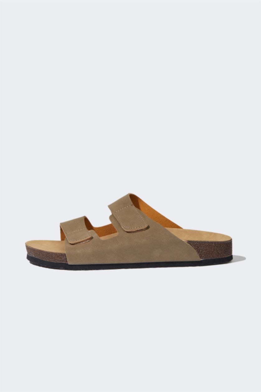 Erkek Vizon Erkek Düz Taban Çift Bantlı Suni Deri Terlik