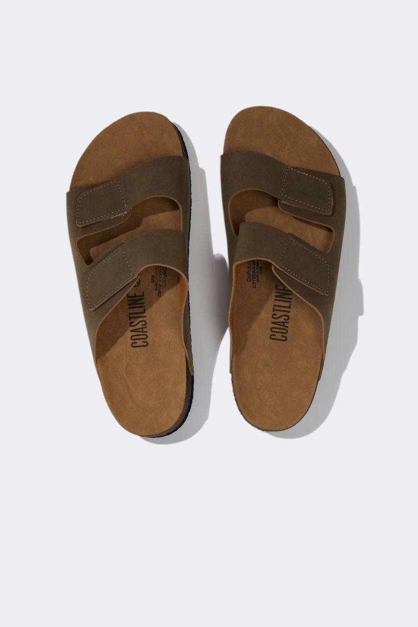 Erkek Vizon Erkek Düz Taban Çift Bantlı Suni Deri Terlik