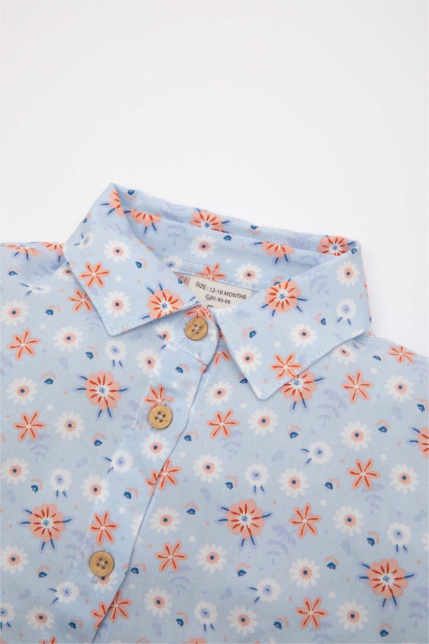 طفلة صغيرة أزرق فاتح قميص نص كم بيبي بناتي فلورال قصة عادية