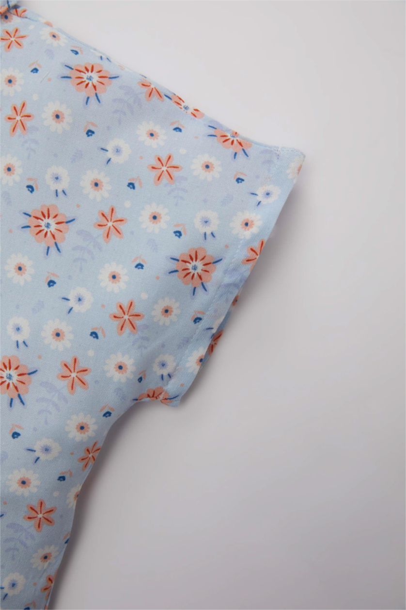 طفلة صغيرة أزرق فاتح قميص نص كم بيبي بناتي فلورال قصة عادية